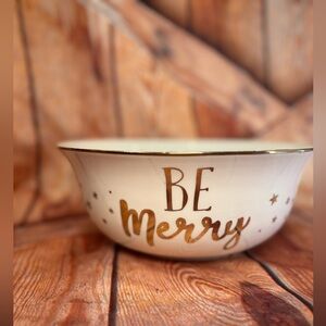 “Be Merry”  Gold and White Christmas centerpiece Bowl